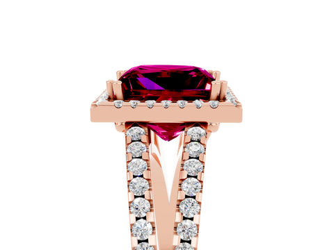 Rose gold Princess Cut Garnet Halo Split Shank Engagement Ring_17