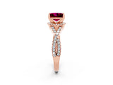 Rose gold Princess Cut Garnet Halo Twist Band Solitaire Prong Setting Ring_2