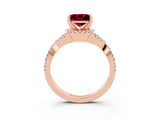 Rose gold Princess Cut Garnet  Halo Twist Band Solitaire Prong Setting Ring_27