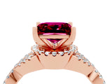 Rose gold Princess Cut Garnet  Halo Twist Band Solitaire Prong Setting Ring_28