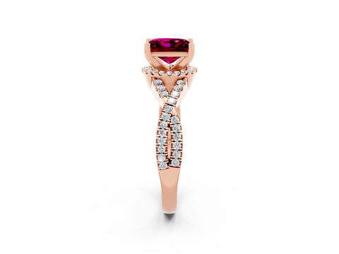 Rose gold Princess Cut Garnet Halo Twist Band Solitaire Prong Setting Ring_2