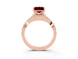 Rose gold Princess Cut Garnet Halo Twist Band Solitaire Prong Setting Ring_3