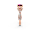 Rose gold Princess Cut Garnet  Halo Twist Band Solitaire Prong Setting Ring_44