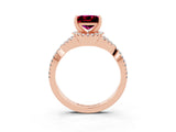Rose gold Princess Cut Garnet  Halo Twist Band Solitaire Prong Setting Ring_45