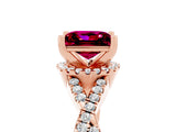 Rose gold Princess Cut Garnet  Halo Twist Band Solitaire Prong Setting Ring_47