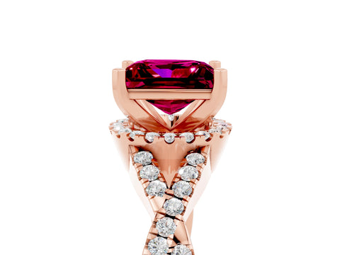Rose gold Princess Cut Garnet Halo Twist Band Solitaire Prong Setting Ring_5