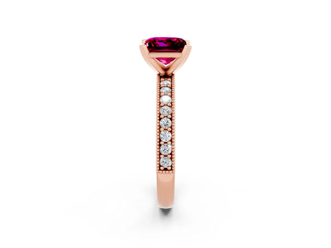 Rose gold Princess Cut Garnet Milgrain Pavé Engagement Ring with Four-Prong Setting_14