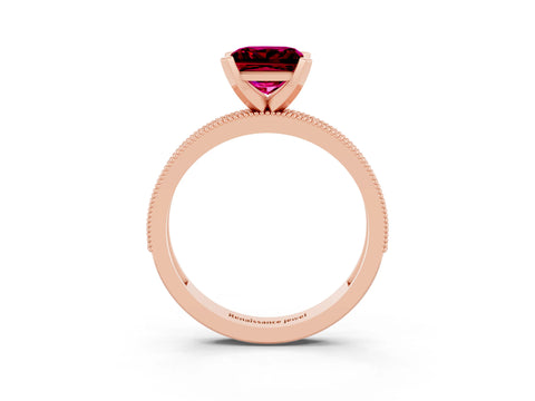 Rose gold Princess Cut Garnet Milgrain Pavé Engagement Ring with Four-Prong Setting_15