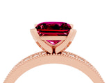 Rose gold Princess Cut Garnet Milgrain Pavé Engagement Ring with Four-Prong Setting_16