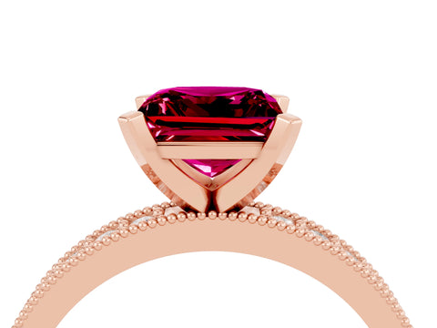Rose gold Princess Cut Garnet Milgrain Pavé Engagement Ring with Four-Prong Setting_16