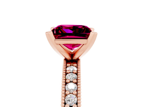 Rose gold Princess Cut Garnet Milgrain Pavé Engagement Ring with Four-Prong Setting_17