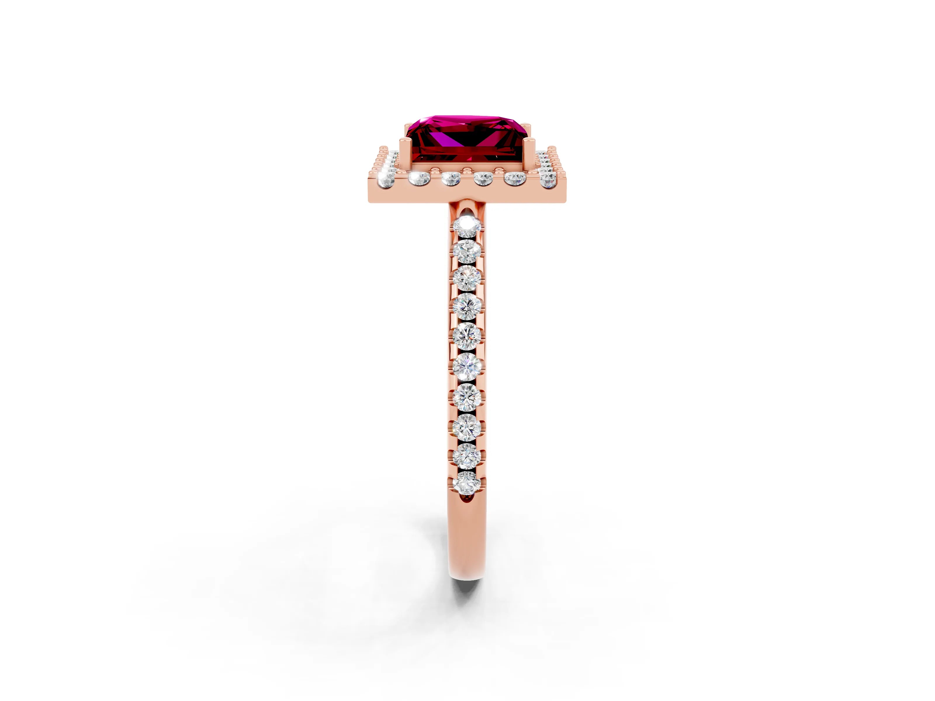 Rose gold Princess Cut Garnet Pavé Halo Ring with Four-Prong Setting_14