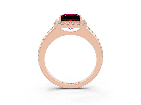 Rose gold Princess Cut Garnet Pavé Halo Ring with Four-Prong Setting_15