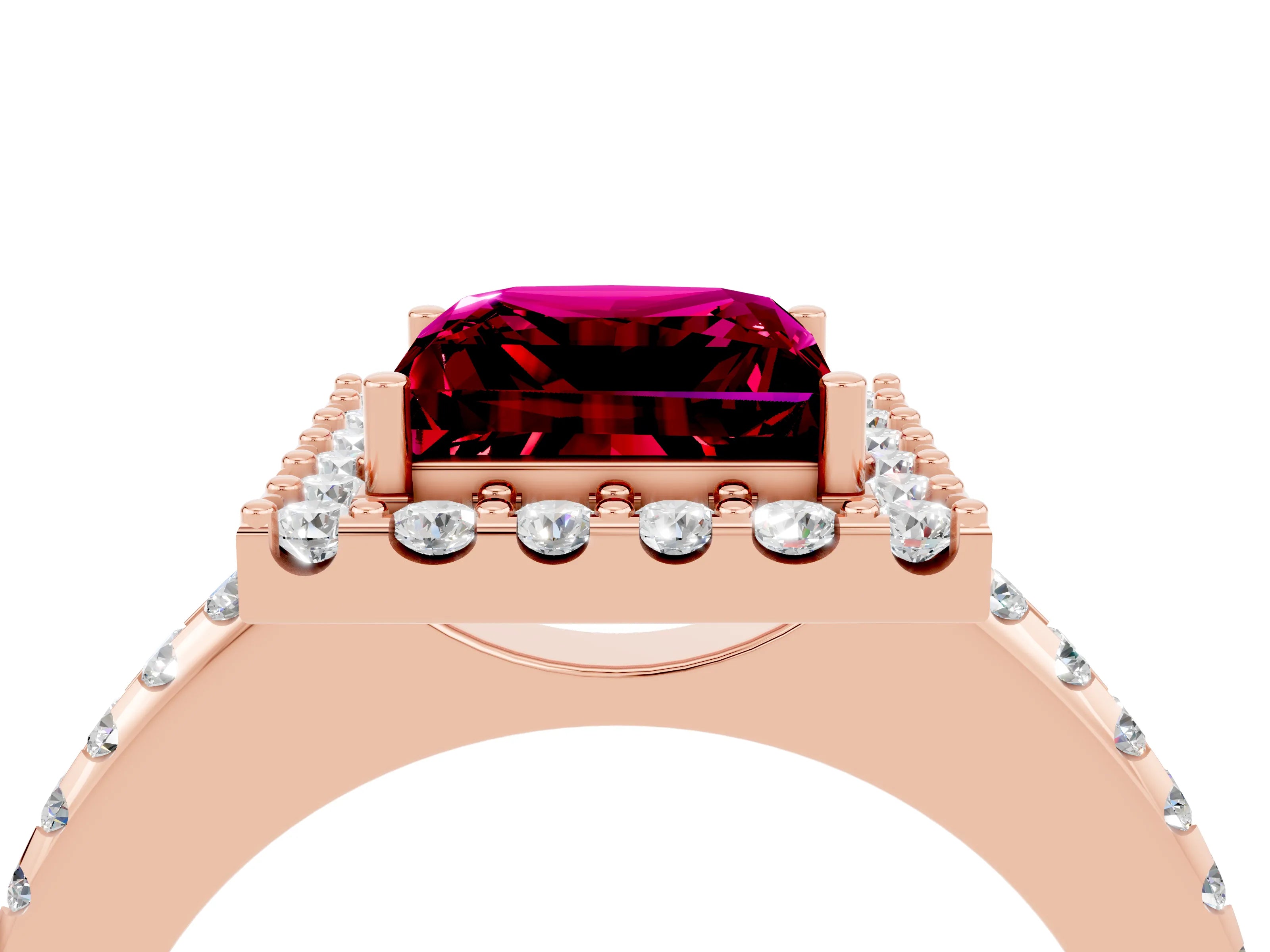 Rose gold Princess Cut Garnet Pavé Halo Ring with Four-Prong Setting_16