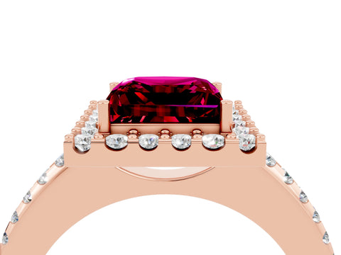 Rose gold Princess Cut Garnet Pavé Halo Ring with Four-Prong Setting_16