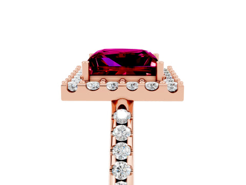 Rose gold Princess Cut Garnet Pavé Halo Ring with Four-Prong Setting_17