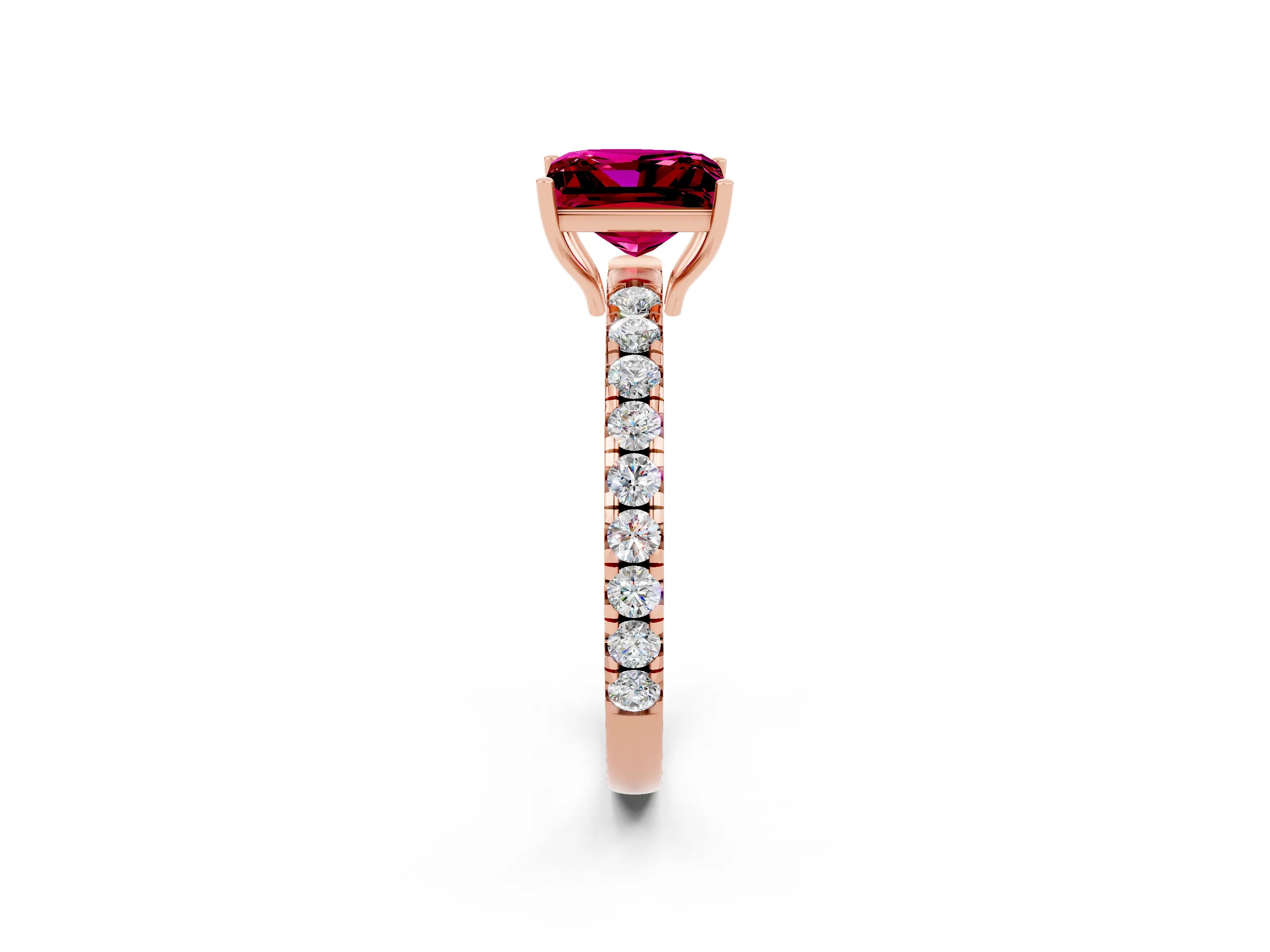 Rose gold Princess Cut Garnet Pavé Solitaire Engagement Ring with Four-Prong Setting_14