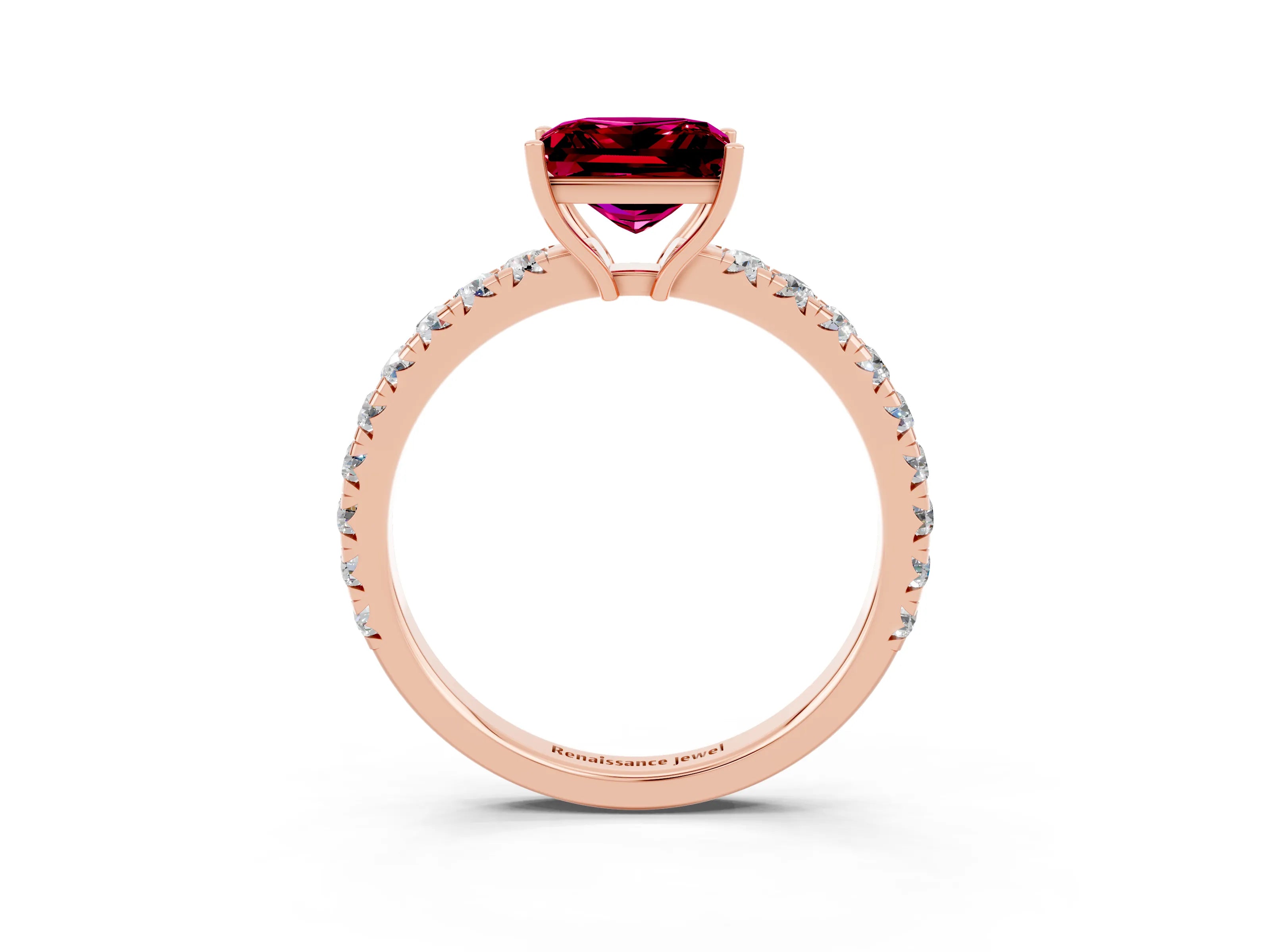 Rose gold Princess Cut Garnet Pavé Solitaire Engagement Ring with Four-Prong Setting_15