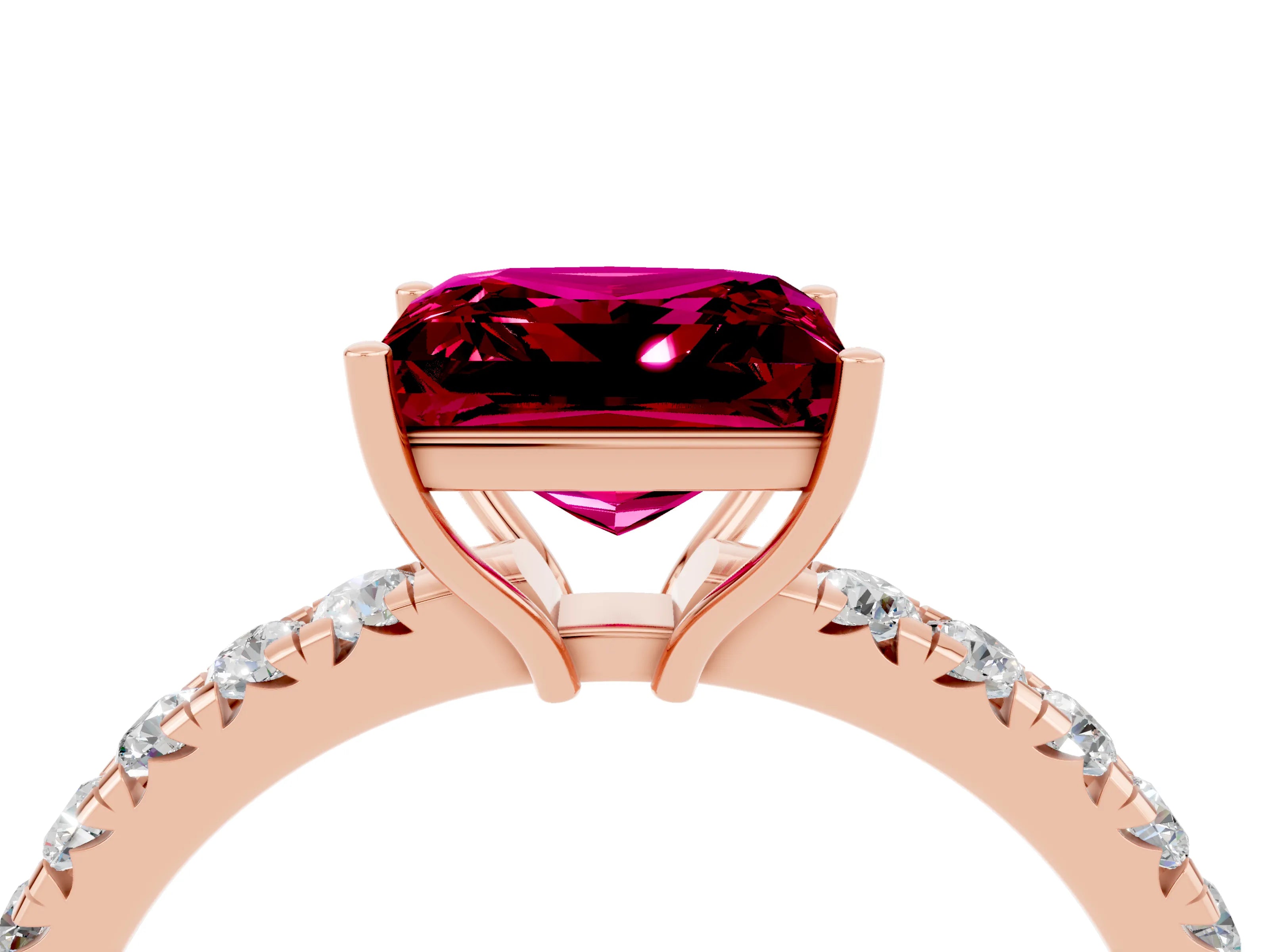 Rose gold Princess Cut Garnet Pavé Solitaire Engagement Ring with Four-Prong Setting_16