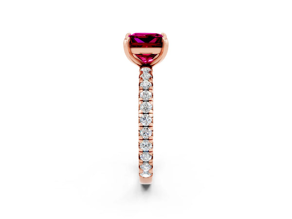 Rose gold Princess Cut Garnet Pavé Solitaire Ring with Round Band and Prong Setting