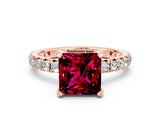 Rose gold Princess Cut Garnet Pavé Solitaire Ring with Round Band and Prong Setting_24