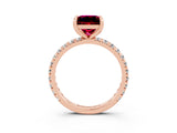 Rose gold Princess Cut Garnet Pavé Solitaire Ring with Round Band and Prong Setting_27