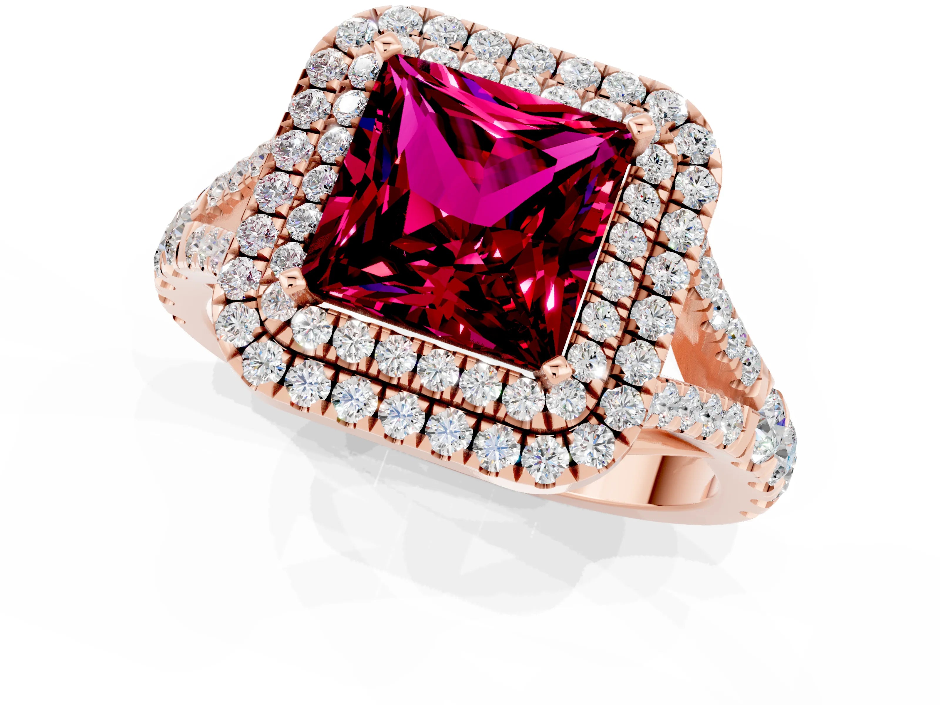 Rose gold Princess Cut Garnet Pavé Split Shank Double Halo Engagement Ring_1