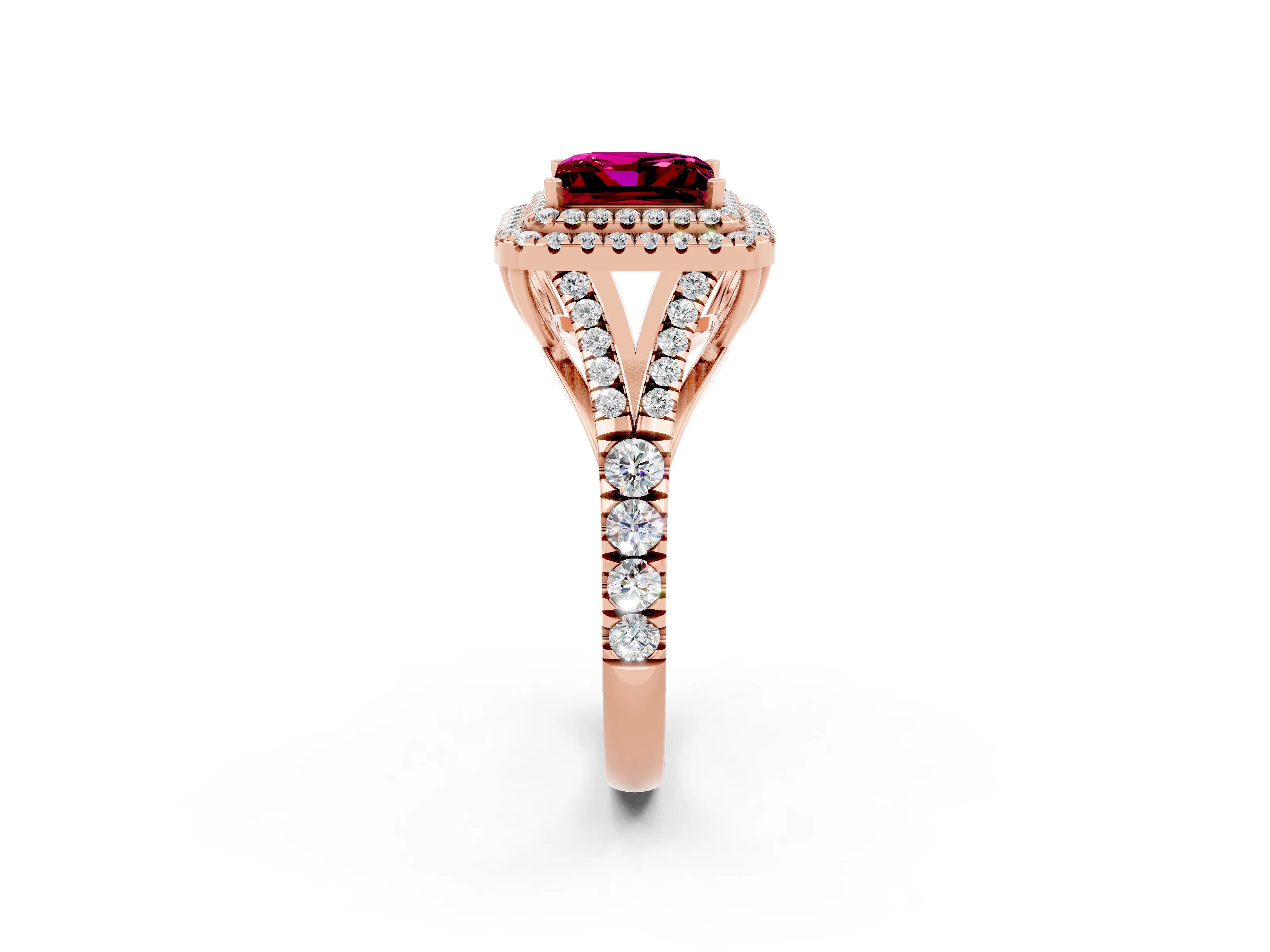 Rose gold Princess Cut Garnet Pavé Split Shank Double Halo Engagement Ring_2