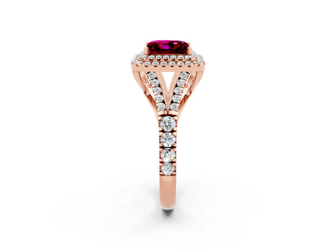 Rose gold Princess Cut Garnet Pavé Split Shank Double Halo Engagement Ring_2
