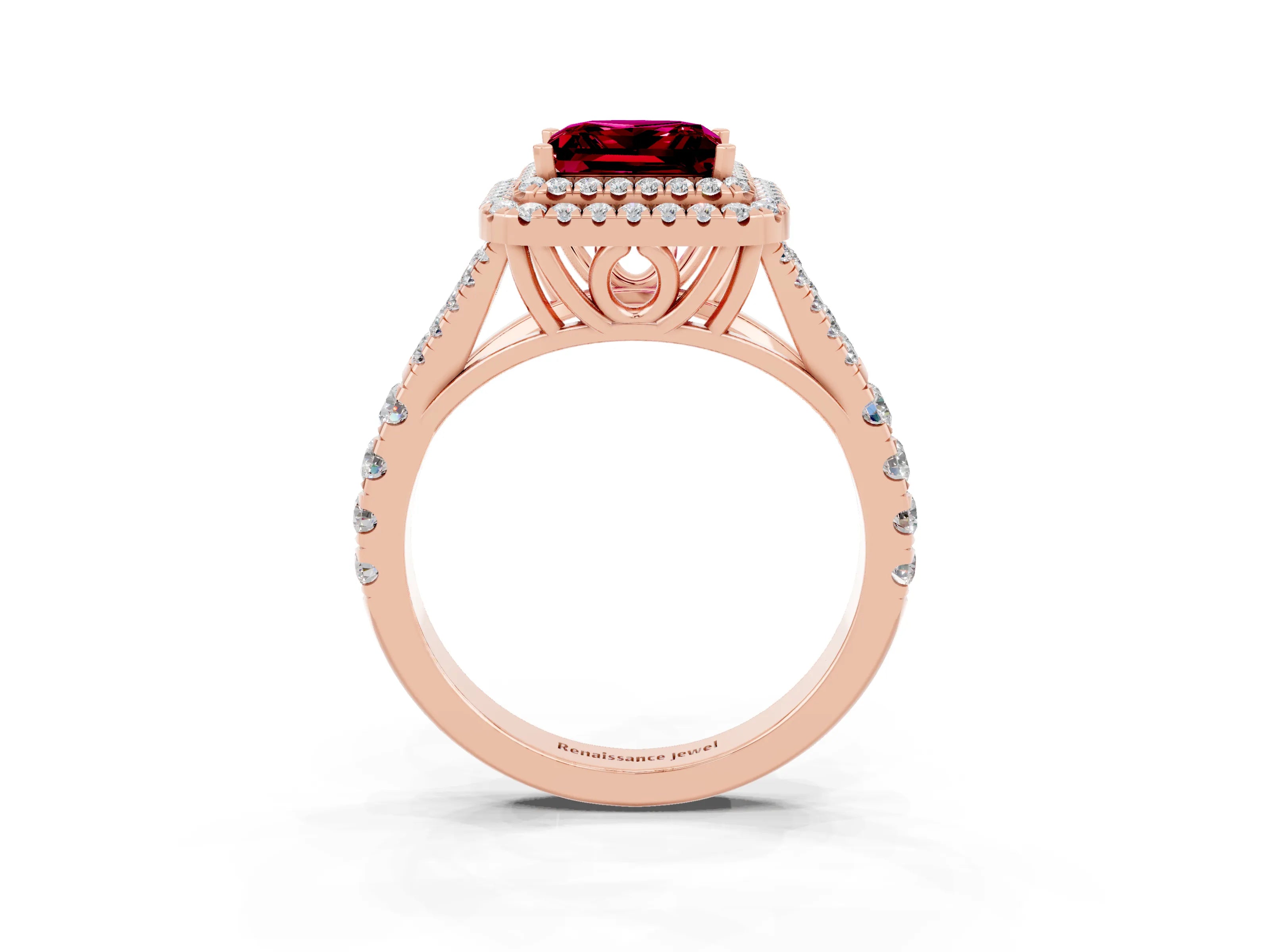 Rose gold Princess Cut Garnet Pavé Split Shank Double Halo Engagement Ring_3