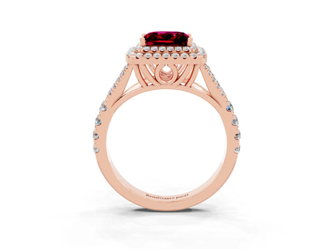 Rose gold Princess Cut Garnet Pavé Split Shank Double Halo Engagement Ring_3
