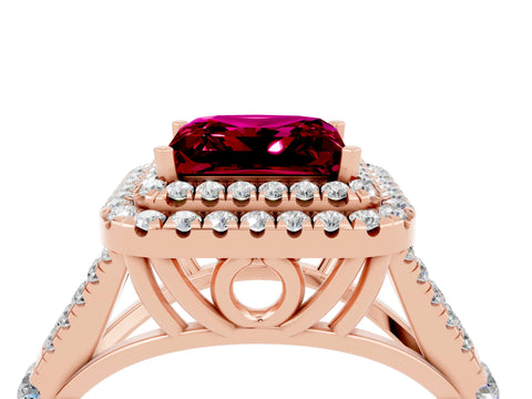 Rose gold Princess Cut Garnet Pavé Split Shank Double Halo Engagement Ring_4