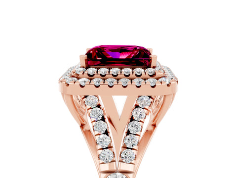 Rose gold Princess Cut Garnet Pavé Split Shank Double Halo Engagement Ring_5