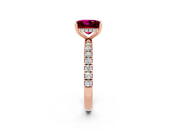 Rose gold Princess Cut Garnet Pave Band Solitaire Ring with Round  and Prong Setting