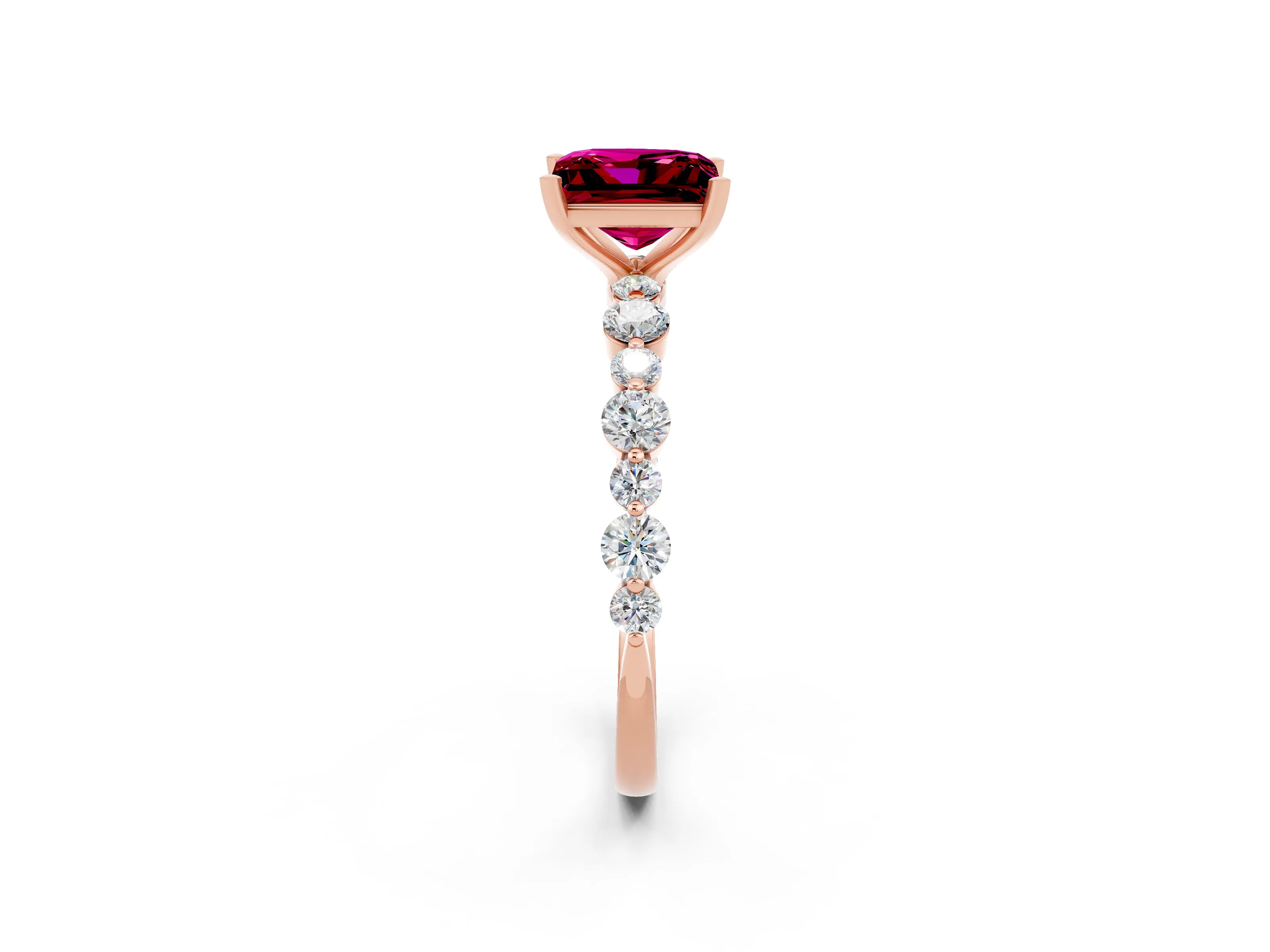 Rose gold Princess Cut Garnet Prong Set Engagement Ring with Pavé Band_2