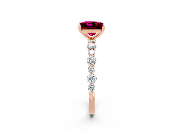 Rose gold Princess Cut Garnet Prong Set Engagement Ring with Pavé Band