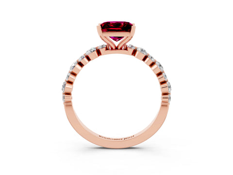 Rose gold Princess Cut Garnet Prong Set Engagement Ring with Pavé Band_3