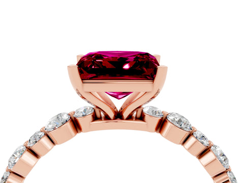 Rose gold Princess Cut Garnet Prong Set Engagement Ring with Pavé Band_4