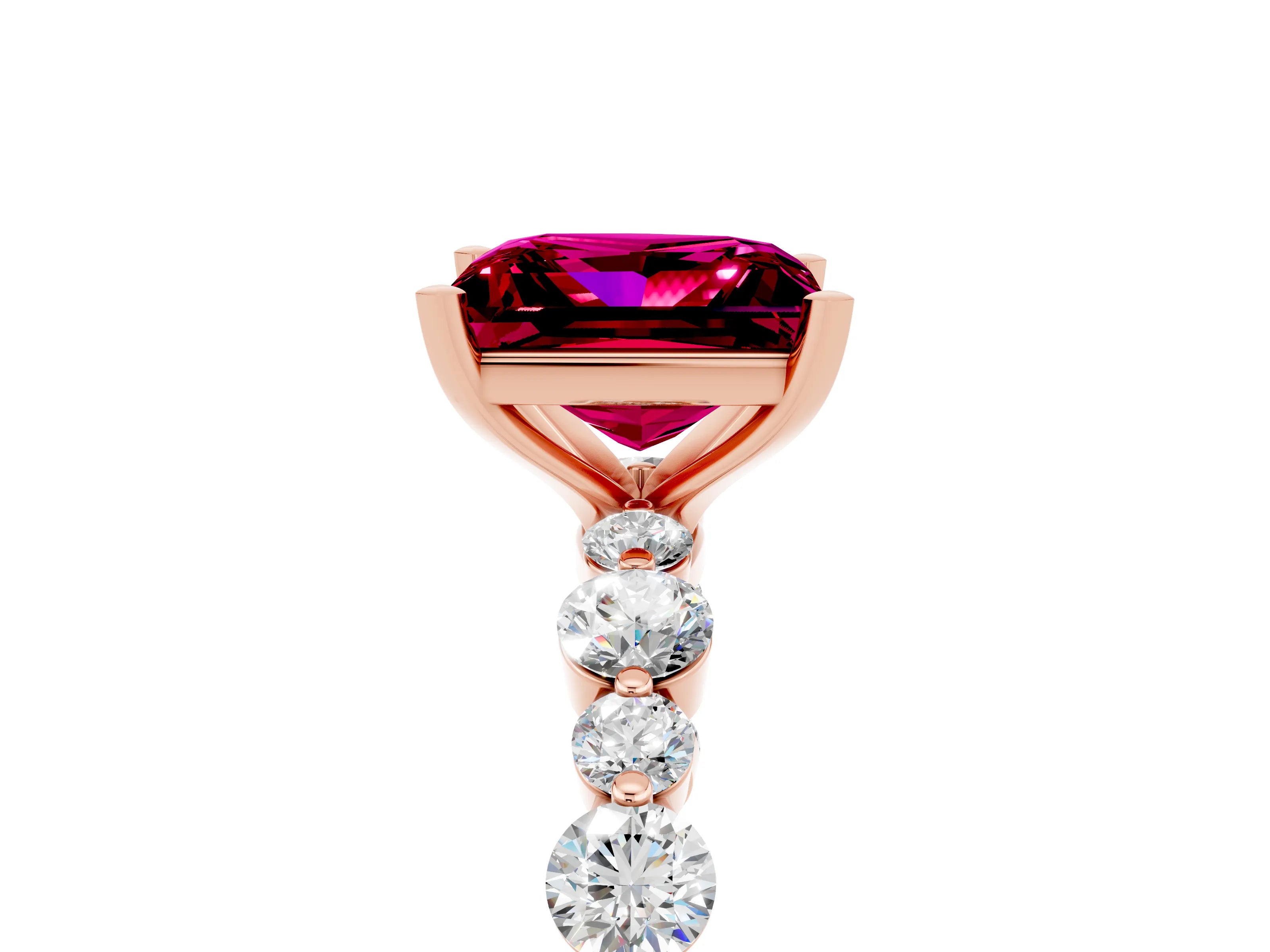 Rose gold Princess Cut Garnet Prong Set Engagement Ring with Pavé Band_5