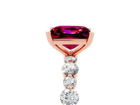 Rose gold Princess Cut Garnet Prong Set Engagement Ring with Pavé Band_5