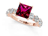 Rose gold Princess Cut Garnet Prong Setting with Side Stones on a Pave Band_1