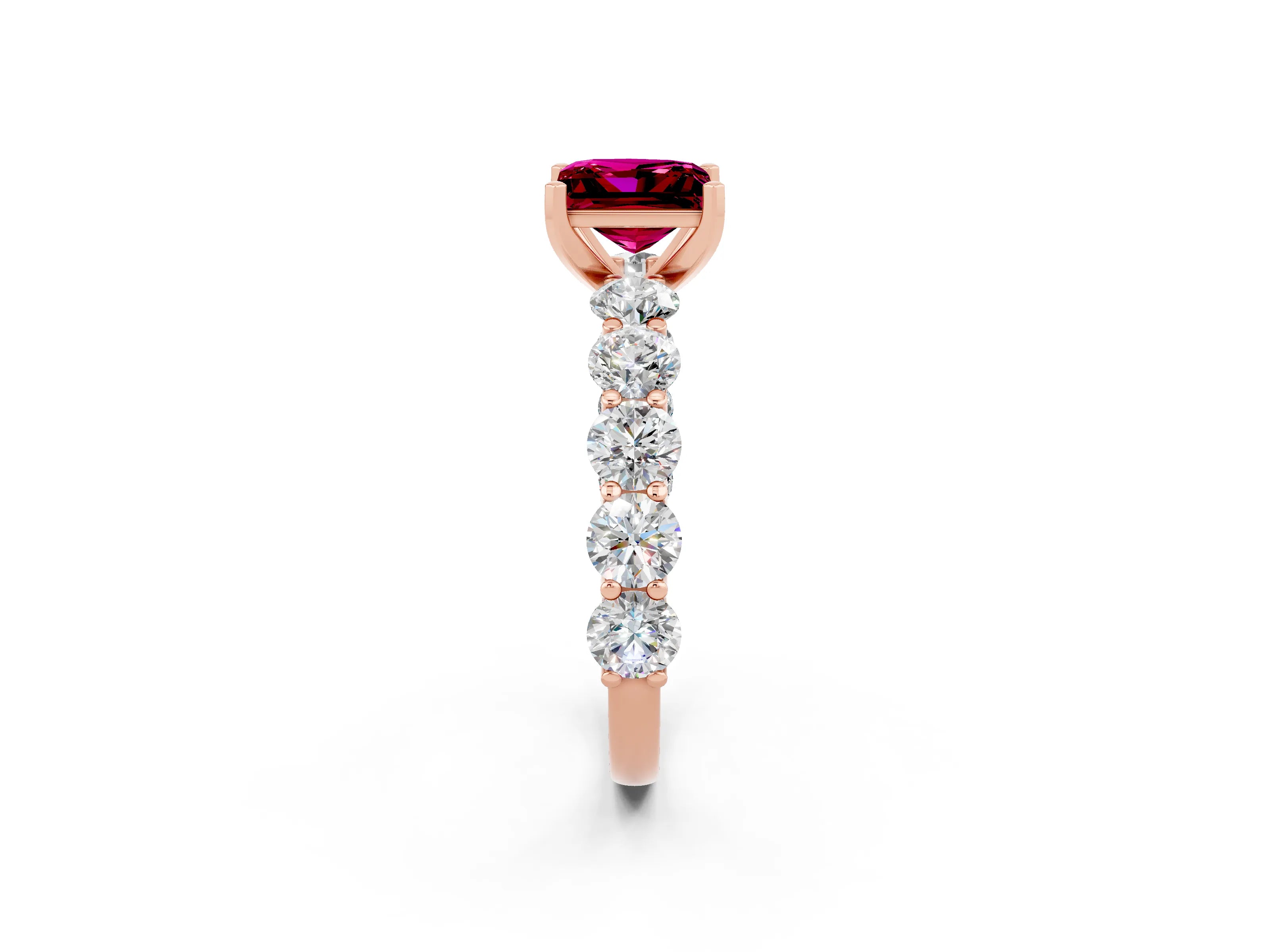 Rose gold Princess Cut Garnet Prong Setting with Side Stones on a Pave Band_2
