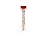 Rose gold Princess Cut Garnet Prong Setting with Side Stones on a Pave Band_2