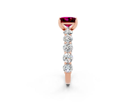Rose gold Princess Cut Garnet Prong Setting with Side Stones on a Pave Band_2