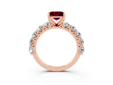 Rose gold Princess Cut Garnet Prong Setting with Side Stones on a Pave Band_3