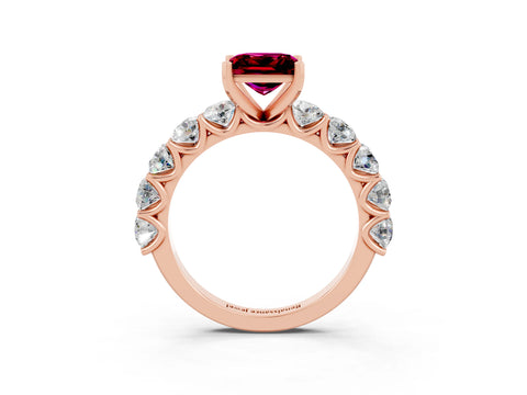 Rose gold Princess Cut Garnet Prong Setting with Side Stones on a Pave Band_3