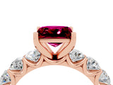 Rose gold Princess Cut Garnet Prong Setting with Side Stones on a Pave Band_4