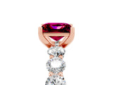 Rose gold Princess Cut Garnet Prong Setting with Side Stones on a Pave Band_5