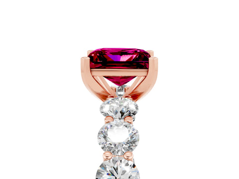 Rose gold Princess Cut Garnet Prong Setting with Side Stones on a Pave Band_5