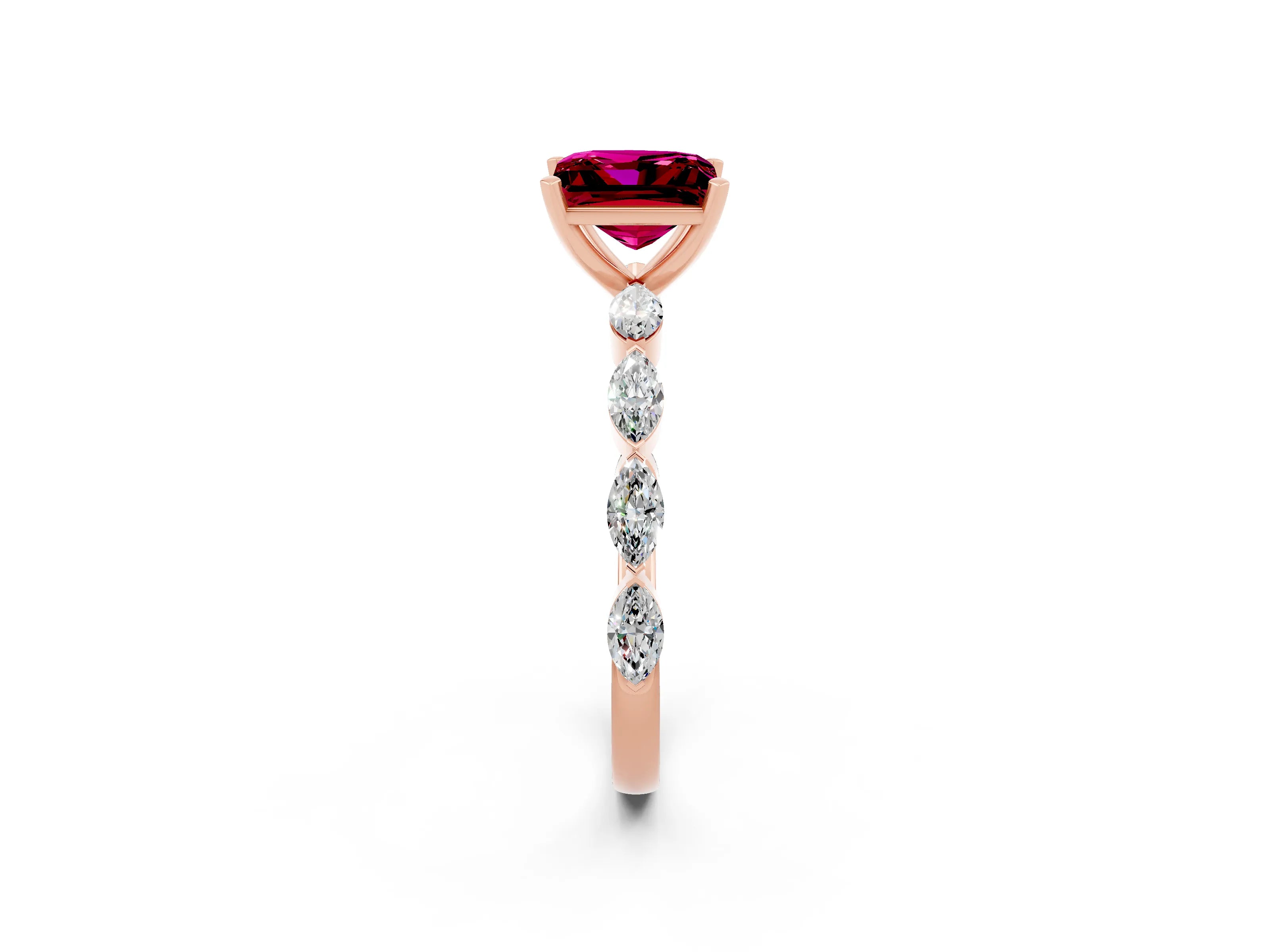 Rose gold Princess Cut Garnet Ring with Marquise Side Stones and Prong Setting_2